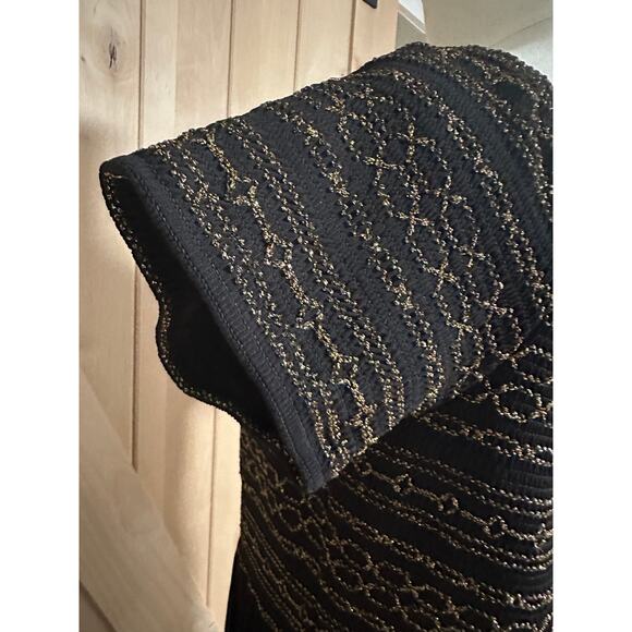 Michael Kors | Gold Sparkle Black Short Sleeve Midi Dress | Size Large - Picture 9 of 13
